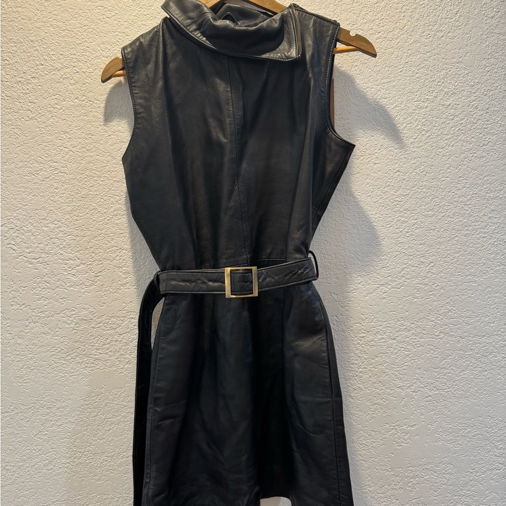 Elegant Black Leather Sleeveless Dress